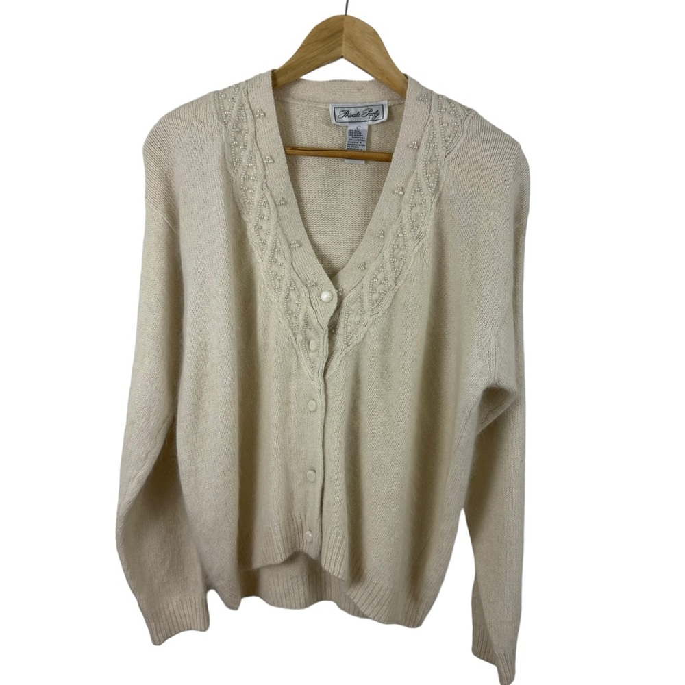 Vintage Angora Silk Cardigan by Private Party Size L Pearl Beaded Grannycore - Picture 1 of 11